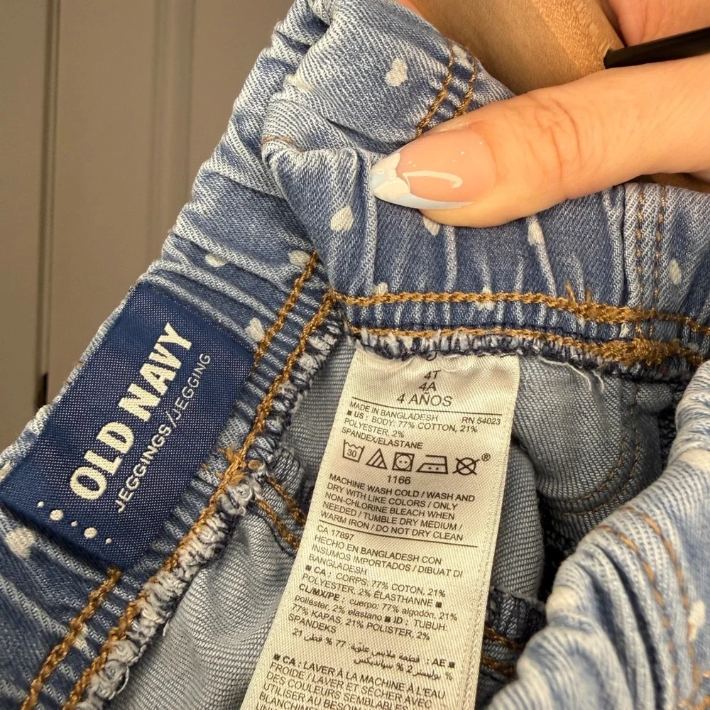 Old Navy Girls Heart‎ Print Jeggings Light Wash Blue Denim Pull On Pants Size 4T